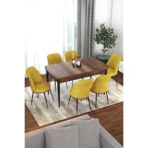 Canisa Concept Kor Serisi 70x114 Açılabilir Mutfak Masası Takımı Barok Desen Masa 6 Hardal Sandalye Masa Barok Sandalyeler Hardal Sarısı