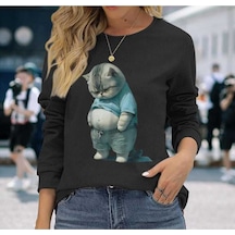 Kozia Outdoors Malkoçbey Şişman Kedi Figürlü Sweatşhirt Siyah Siyah
