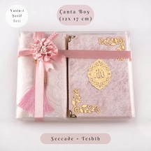 Yasin + Seccade + Tesbih Hediye Seti Çanta Boy, Raşel Cilt, Şemslafzatullah, Bebe Pembe
