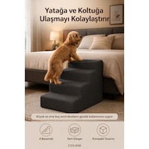 4 Basamaklı Kedi Köpek Merdiveni 54x40x40 Cm, Fermuarlı Yıkanabilir Kılıflı Sert Sünger
