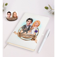 Kişiye Özel Yılın En Mükemmel Çifti Karikatürlü Beyaz Defter ve K N11.1274 Beyaz