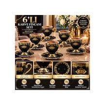 6 Lı Ayaklı Porselen Kahve Fincanı Takımı Siyah Gold Desenli Lüks 6 Kişilik Kahve Seti Siyah