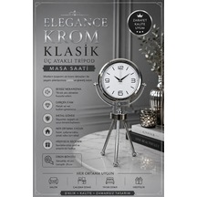 Elegance Krom Tripod Üç Ayaklı Metal Masa Saati