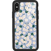 Apple Uyumlu iPhone X - Xs Uyumlu Daisy Pattern Tasarımlı Glossy Telefon Kılıfı Siyah