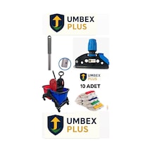 Umbex Çift Kovalı Plastik Temizlik Arabası Paspas Arabası Islak Mop Seti 10 Islak Mop