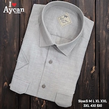 Linen Keten Klasik Kısa Kollu İki Cepli Kapaklı Gri Baba Gömleği Regular Kalıp -10261 Gri Linen Keten Klasik Kısa Kollu İki Cepli Kapaklı Gri Baba Gömleği Regular Kalıp -10261 Gri