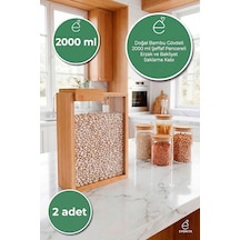 2000 Ml Bambu Kapaklı Erzak Kabı Bakliyat Saklama Kabı Mutfak Organizer Tekli Saklama Kutusu 2 Adet Kahverengi
