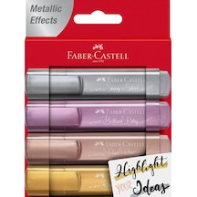 Faber-Castell Metalik 4'lü Kırmızı Karton Kutu Fosforlu Kalem Seti, Şık ve Parlak Renkler