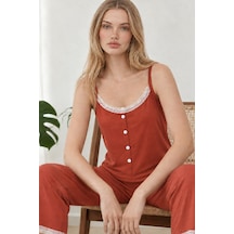 Kadın Dantelli V Yaka Kırmızı Pijama Takımı 4744