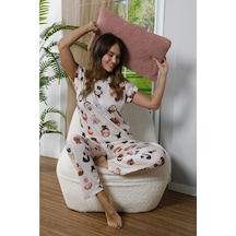 Mh Moony Homewears Magic World Kısa Kol Pamuklu Pijama Takımı Krem