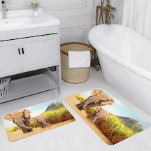 Rovigo Home Baskılı Kaymaz Taban 2 Li Banyo Paspas Takım Rvg5084-100X60-60X50 Çok Renkli