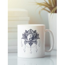 Beyaz Kupa Bardak Ying Yang Lotus Çiçeği Meditasyon Yoga
