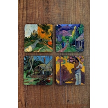 Doğal Taş Bardak Altlığı - Paul Gaugin Eserleri Baskılı 10x10cm Stone Coasters Çok Renkli