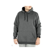 Erkek 3 İplik Pamuklu Kapüşonlu Cepli Hoodie Sweatshirt - Füme
