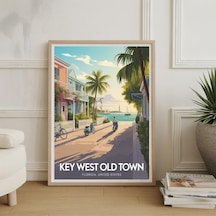 Key West Eski Şehir Florida Seyahat Posteri Vintage Sahil Sanatı Baskısı