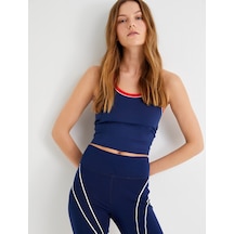 Koton Yarım Atlet Spor Halter Yaka Renk Kontrastlı Biyeli Slim Fit Lacivert 4sak30199nk Lacivert