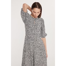 Tudors Kadın Regular Fit Klasik Kesim Balon Kol Leopar Desenli Elbise-33594 Multi