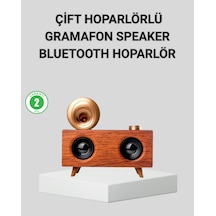 Retro - 864 - Gramafon Bluetooth Hoparlör Çift Stereo Sesli Fm - Flzdgnkr - Radyo Destekli
