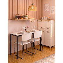 Minimal Beyaz Mutfak Masası 116x45x75cm Siyah Metal Profil Ayaklı Beyaz - Siyah