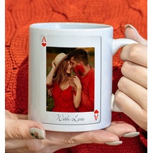 Bk Gift Kişiye Özel Aşkımızın Ası Fotoğraflı İskambil Tasarımlı Beyaz Kupa Bardak-1, Sevgiliye Hediye, Eşe Hediye Kobitmeyencom34173 Bk Gift
