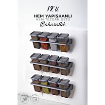 Kitchen Life 12'li Etiketli Standlı Kendinden Yapışkanlı Kare Baharatlık Takımı - Erzak Saklama Kabı Seti Siyah
