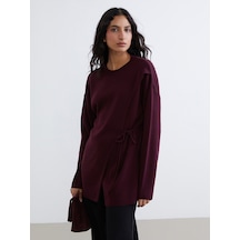 Lcw Modest Bordo Bisiklet Yaka Bağlama Detaylı Kadın Triko Tunik