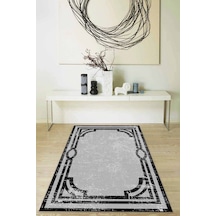 Gri Çerçeveli Kaymaz Tabanlı Makinede Yıkanabilir Halı Mk42n11