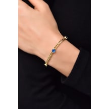 Papatya Silver 925 Ayar Gümüş Gold Kaplama Cam Göz Zincir Bileklik
