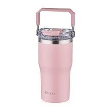Dıller 620 Ml Tek Kapak Çift Kullanım Pipetli/pipetsiz Taşıma Kulplu Mug/çelik Termos-ffdıllerd Pudra