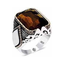 Gümüş Zirkon Zultanit Taşlı Kare Erkek Yüzük Çok Renkli