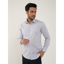 Açık Gri Erkek Slim Fit Düz Klasik Yaka Uzun Kol Gömlek - 88364 Açık Gri
