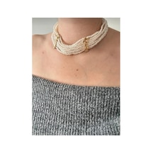 Lunarie Çok Sıralı İnci Choker Kolye 14k Gold Ara Detaylı Vintage Beyaz
