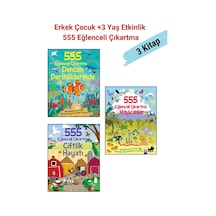 555 Eğlenceli Çıkartma 3 Kitap Set- 1. Denizin Derinliklerinde 2. Çiftlik Hayatı 3.hayvanlar, +3 Yaş