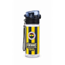 Fenerbahçe Lisanslı Pipetli Plastik Matara - Çubuklu Desenli Kilitli Kapak Su Matarası 500 Ml Sarı - Lacivert