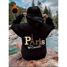 Medinenur Paris Romantic Baskılı Cepli Sweatshirt Siyah