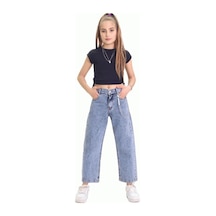 Gzt Tekstil Kız C Ocuk Pantolon Kız Çocuk %100 Pamuk Bol Paça Zincirli Jeans Kot Pantolon 6-15 Yaş Denim