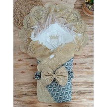 Yenidoğan Ultralüks Piramit Desenli Güpürlü Bebek Battaniyesi Kundak Gold Gold