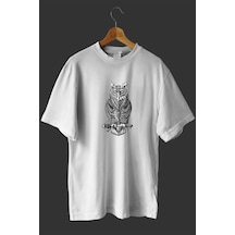 Noıssey -wed Baykuş 3 Tasarım Baskılı Oversize T-shirt Tişört Beyaz