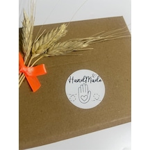 Handmade El İşaretli Siyah Yazı Kalpli Yuvarlak Yapışkanlı Etiket 4x4 Cm 120 Adet