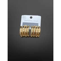 Altın Renkli 316l Çelik Halka Model Kadın Küpe Zamansız Ve Şık Altın