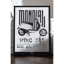 Mondial Wing 50i Siyah Ahşap Çerçeveli Poster, Dekoratif Motosiklet Duvar Tablosu