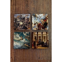Doğal Taş Bardak Altlığı 4'lü Set 10x10x1 Cm - Mitoloji Stone Coasters Çok Renkli