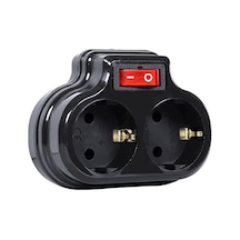 2'li Anahtarlı Golyat, İkili Topraklı Priz Çoklayıcı Fiş, Siyah Renk, 16a 250 Volt, Max 3600 Watt Siyah 1