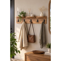 Sulorahome 5'li Duvar Askılığı Raflı Ve Kancalı Ceviz Desenli Kahverengi 80 Cm