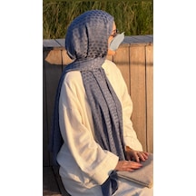 Qalortex Scarf Premium Pamuklu Jakar Şal-buz Mavi
