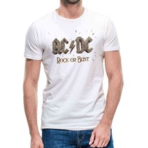 Ac Dc Rock Or Bust Logo Erkek Beyaz Tshirt