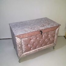 Çeyiz Sandık Kapitone  Model 3lü Set Pembe Kadife Kumaş İçi Kırmızı Tela Kutu Sevk El Yapım