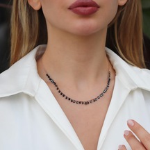 Sıra Siyah Zirkon Taş Rose Gold Kaplama Gümüş Kolye Gümüş