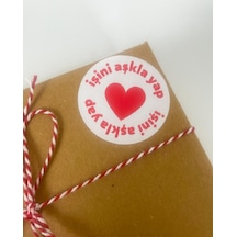 İşini Aşkla Yap Yuvarlak Kalpli Kırmızı 5 cm Yapışkanlı Sticker 100 Adet