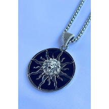 Aslanlı Güneş Tanrısı El İşçiliği Paslanmaz Çelik Zincir Erkek Kolye Gümüş